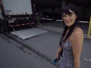 Brunette fucks big dick in truck park