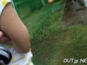 Asian slut gets a DP outdoors