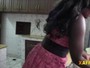 Busty African girl banged in kitchen