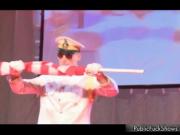 Guys dressed like navy get horny stripping in a public