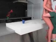 Delightful brunette gets her beaver licked before getti