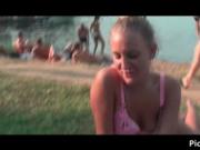 Aroused pickup blonde in horny biking blows large thug