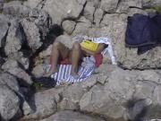 Voyeur Legs Open Wide Public Beach Mallorca