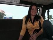 Sex bus brunette amateur talked into fucking hard