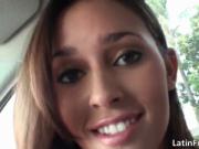 Pretty face horny brunette in sexy bikini sucks stiff c