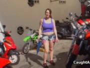 Huge titty biker babe sucks hard cock