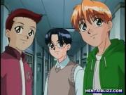 Roped hentai coed gets dildoed her pussy