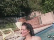 Big tit teen licked out in the pool by girlfriends