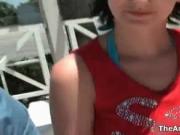 See how this two guys convince this dark haired hooker