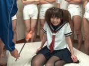 Cute Japanese schoolgirl gets her innocent pussy please