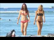 Two cute teen babes showing their tits on the beach 1 b