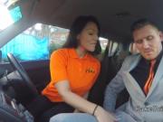 Big tits brunette pounding examiner in car