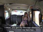 Tattooed hottie flashing cunt in fake taxi