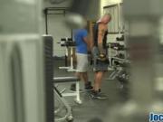 Muscly stud licks ass and sucks schlong in gym