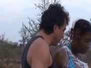 Two black babes pounded outdoors