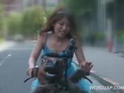 Japanese teen sex doll getting cunt teased on the bike