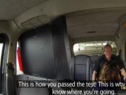 Stunning babe fucks dude in taxi