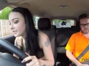 Brunette student in hotpants has driving class