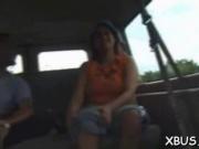 Enjoying cock of a guy in a bus