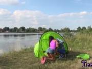 3 hot teens Eveline getting porked on camping site
