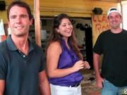 Cute brunette girl gets horny talking with guys by Show