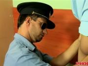 Prisoner twink Lorenzo fucks anally horny officer Bruno