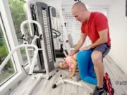 Blonde spinner banged in home gym