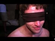 Blindfolded college fresher gets to suck cock