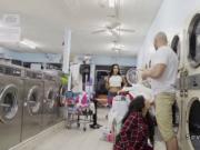 Hairy Latina perv bangs in laundromat