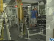 Muscly jock gets asshole filled with cock in gym