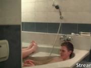 Sexy brunette bitch Flora gets joined in the bath for s