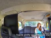 Lesbians playing with dildo in fake taxi