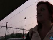 Redhead Alice fucked at the tram station