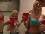 Blonde hotties flashing butts and drinking at a sex par
