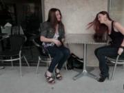 Two hot brunette lesbians getting horny talking with ea
