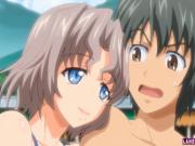 Hentai babe sucks and tittyfucks on the beach