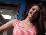 Teen amateur brunette showing her firm natural boobs in