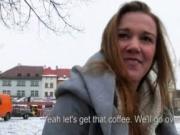 Czech girl Dominika flashes her boobs and drilled for m