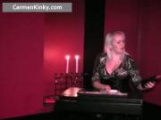 Two kinky MILF fucking dude with strap on and their hee