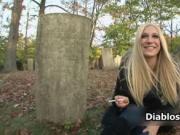 Blonde Amy explains why she loves big dick outdoor by D