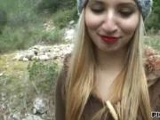Daytona flashes her ass and banged hard in the woods
