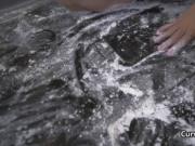 Curvy babe covered in flour and fucked