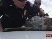 Crazy hot chicks in cop uniforms having epic group sex