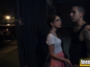 Dark haired teen kidnapped and banged in public