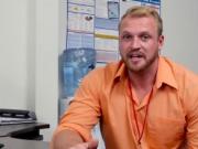 Handsome bearded stud is sucking her boss' dick for a r