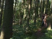 Milf sucks bfs huge dick in forest