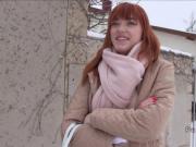 German redhead amateur bangs in car for money