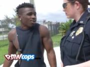 Black dude banging two hot cops