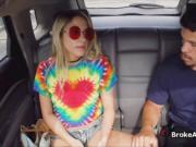 Sexy hippie blows cock on front seat