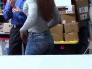 Ebony shoplifting goes down on her knees and suck the L